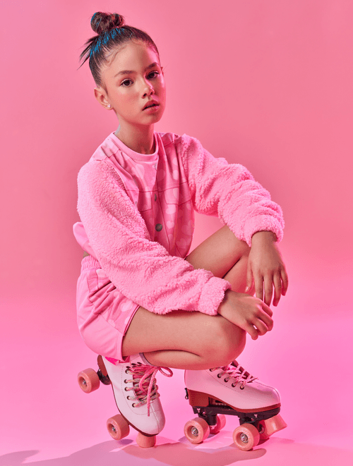 Conjunto Blusão Com Pelo E Short-Saia Rosa Catavento