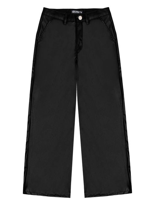 Calça Wide Leg Couro Sintético Preto Dway