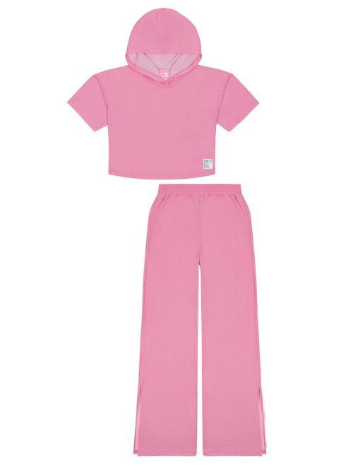 Conjunto Blusa Boxy E Calça Wide Leg Rosa Dway