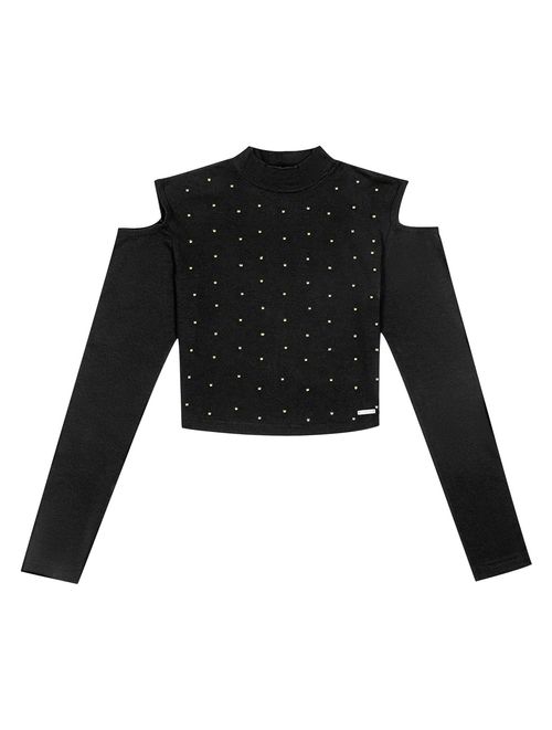 Blusa Cropped Com Strass Preto Dway