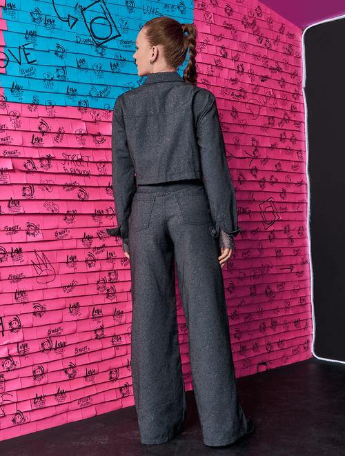 Calça Wide Leg Glitter Preto Dway