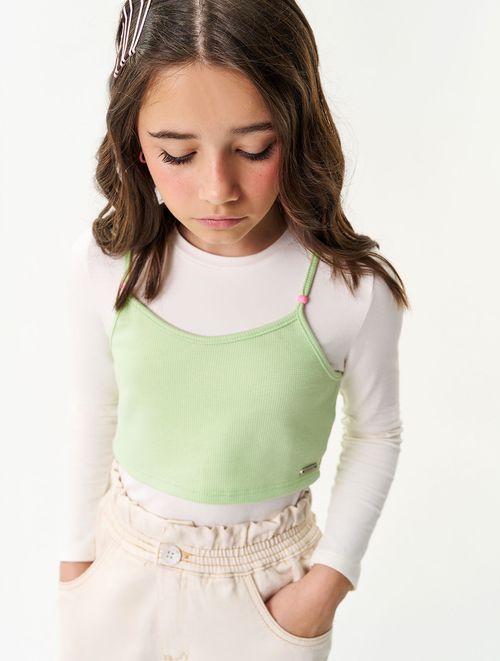 Blusa Com Sobreposição Natural E Verde Catavento