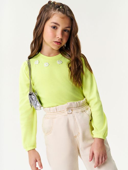 Blusa Aplique Amarelo Neon Catavento