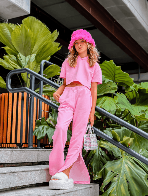 Conjunto Blusa Boxy E Calça Wide Leg Rosa Dway