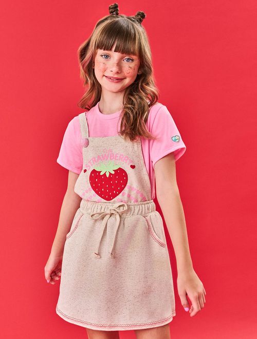 Conjunto Infantil Menina Blusa E Salopete Strawberry Verde E Off White Cinti