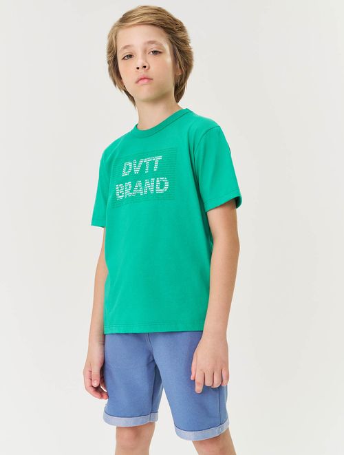 Conjunto Infantil Menino Camiseta E Bermuda Dvtt Brand Natural E Azul Jeans Escuro Divertto