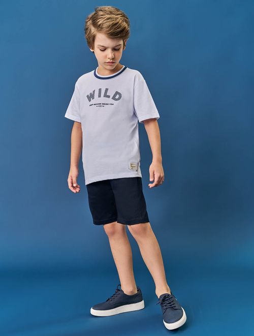 Conjunto Infantil Menino Camiseta E Bermuda Wild Branco E Azul Marinho Divertto