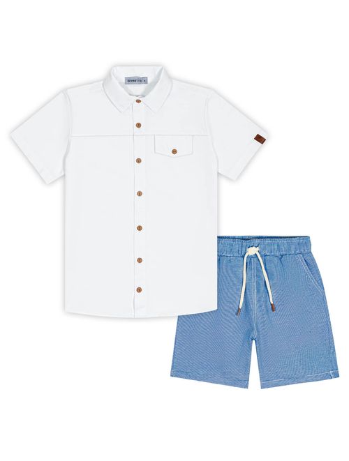 Conjunto Infantil Menino Camisa E Bermuda Branco E Azul Divertto