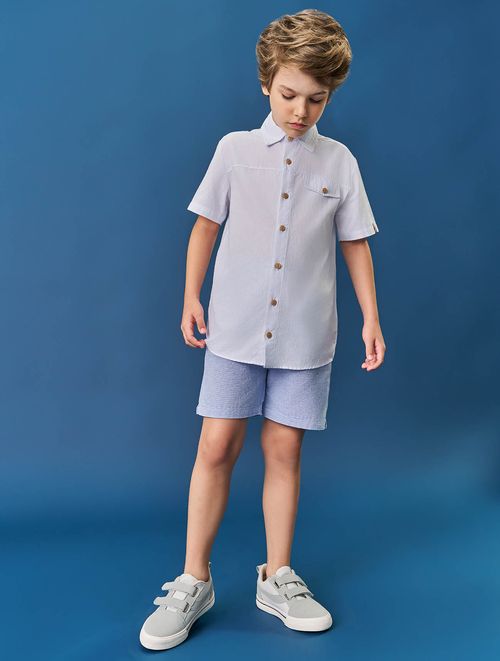 Conjunto Infantil Menino Camisa E Bermuda Branco E Azul Divertto