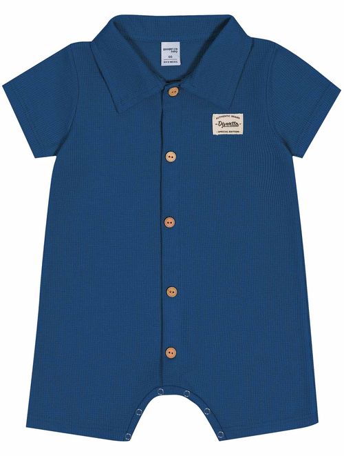 Macacão Bebê Menino Gola Polo Azul Divertto