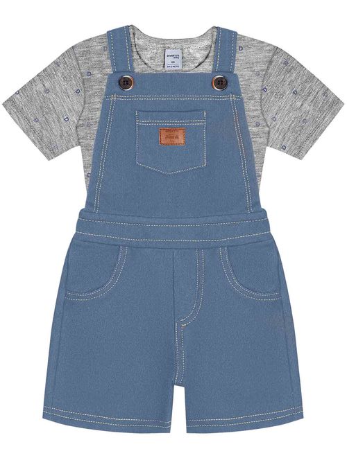 Conjunto Bebê Menino Camiseta E Jardineira Mescla E Azul Jeans Médio Divertto