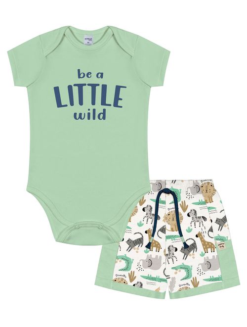 Conjunto Bebê Menino Body E Bermuda Animais Verde Divertto