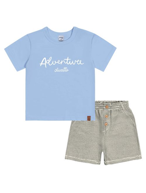 Conjunto Bebê Menino Camiseta Adventure E Bermuda Azul E Preto Divertto
