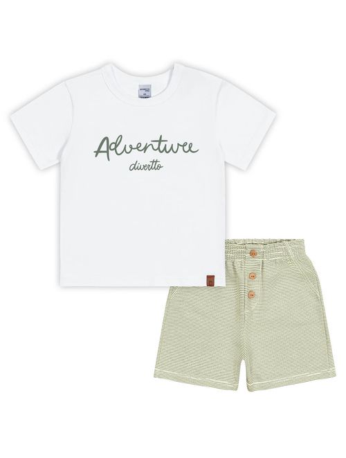 Conjunto Bebê Menino Camiseta Adventure E Bermuda Branco E Verde Divertto