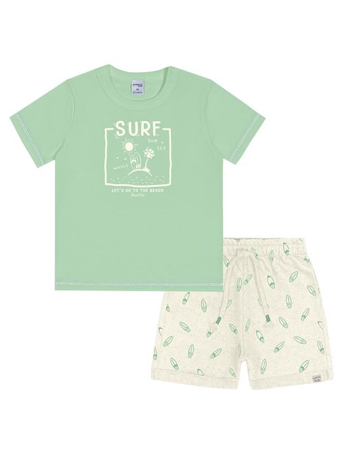 Conjunto Bebê Menino Camiseta E Bermuda Surf Verde E Off White Divertto