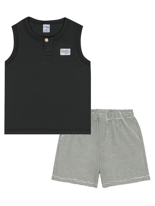 Conjunto Bebê Menino Regata Com Estampa Nas Costas E Bermuda Chumbo E Preto Divertto