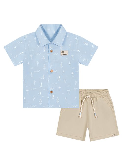 Conjunto Bebê Menino Camisa Summer E Bermuda Azul E Marrom Divertto