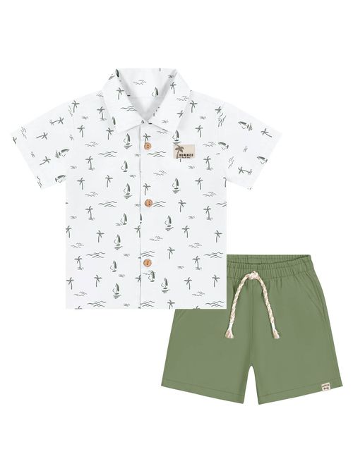 Conjunto Bebê Menino Camisa Summer E Bermuda Branco E Verde Divertto