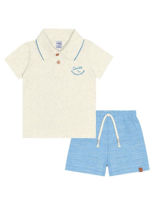 Conjunto Bebê Menino Camisa Polo E Bermuda Off White E Azul Divertto