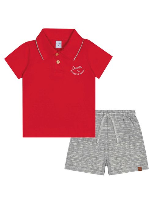 Conjunto Bebê Menino Camisa Polo E Bermuda Vermelho E Mescla Divertto