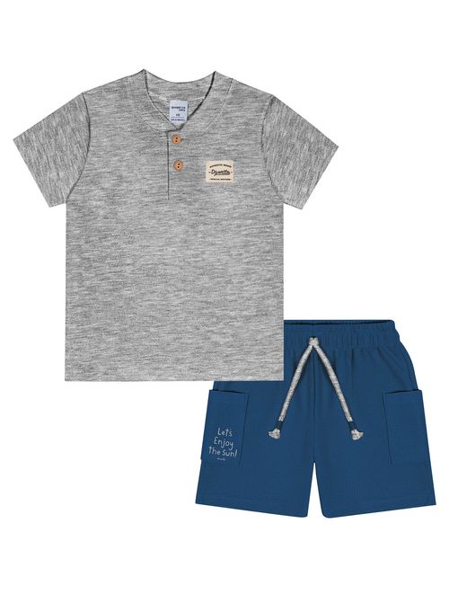 Conjunto Bebê Menino Camiseta E Bermuda Mescla E Azul Divertto