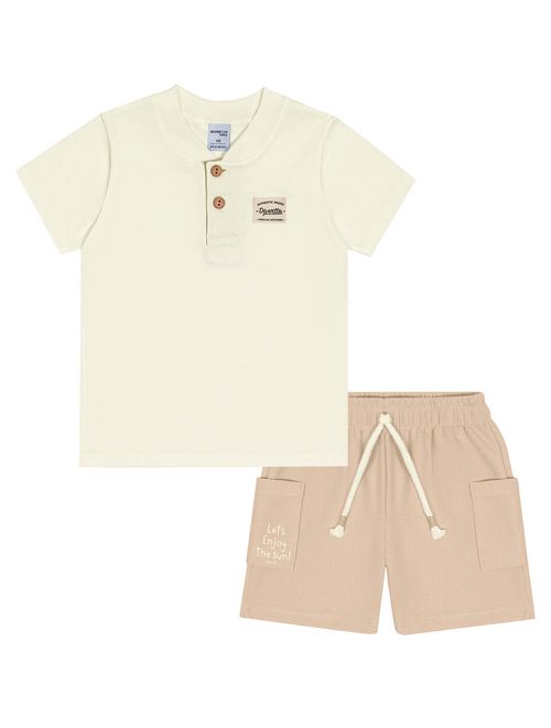 Conjunto Bebê Menino Camiseta E Bermuda Natural E Bege Divertto