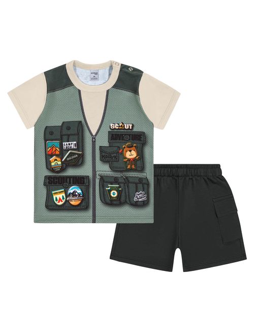 Conjunto Bebê Menino Camiseta E Bermuda Fantasia Safari Verde E Chumbo Divertto