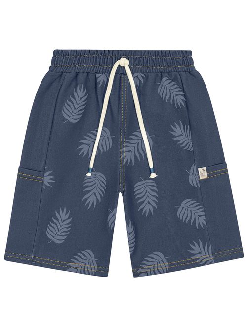 Bermuda Infantil Menino Folhas Azul Jeans Escuro Divertto