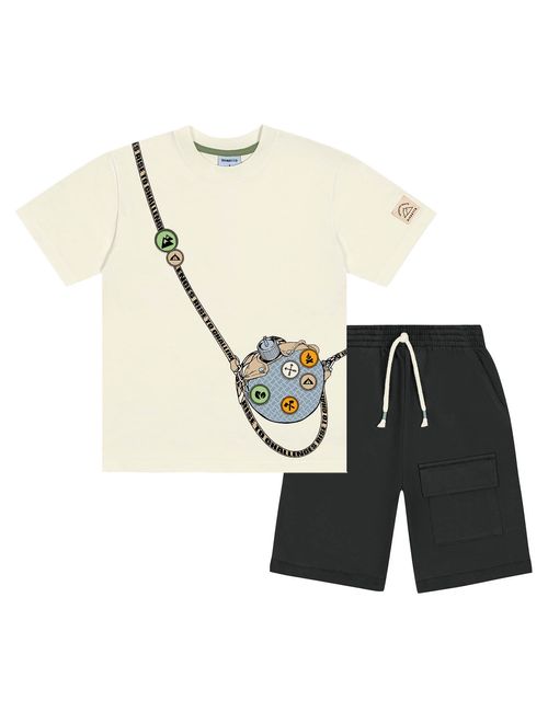 Conjunto Infantil Menino Camiseta E Bermuda Acampamento Natural E Chumbo Divertto