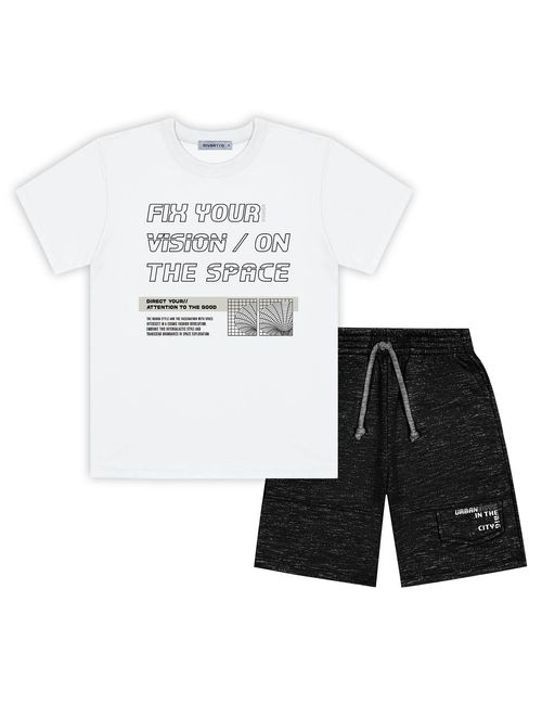 Conjunto Infantil Menino Camiseta E Bermuda Fix Your Vision Branco E Preto Divertto