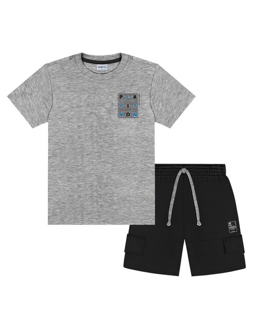 Conjunto Infantil Menino Camiseta E Bermuda Com Estampa Costas Play It Now Mescla E Preto Divertto