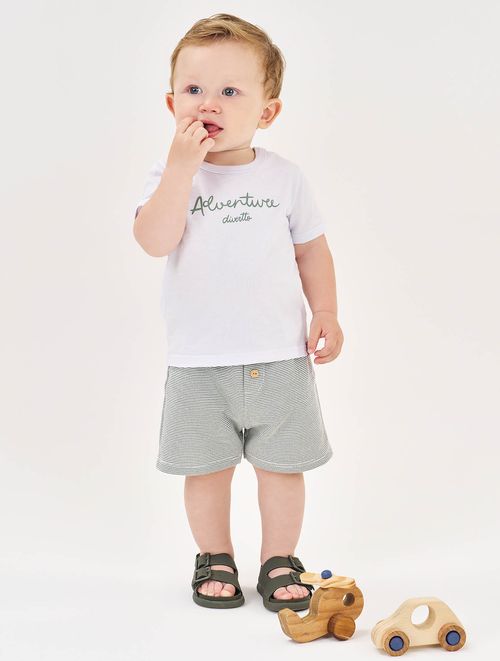 Conjunto Bebê Menino Camiseta Adventure E Bermuda Branco E Verde Divertto