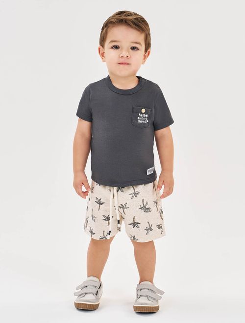 Conjunto Bebê Menino Camiseta E Bermuda Coqueiro Chumbo Divertto