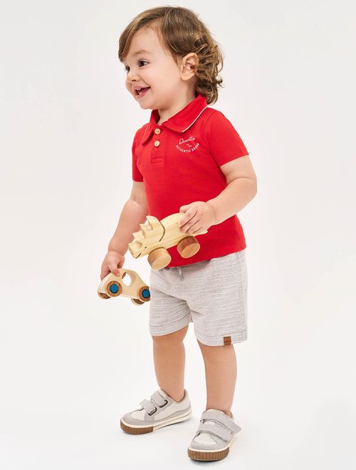 Conjunto Bebê Menino Camisa Polo E Bermuda Vermelho E Mescla Divertto