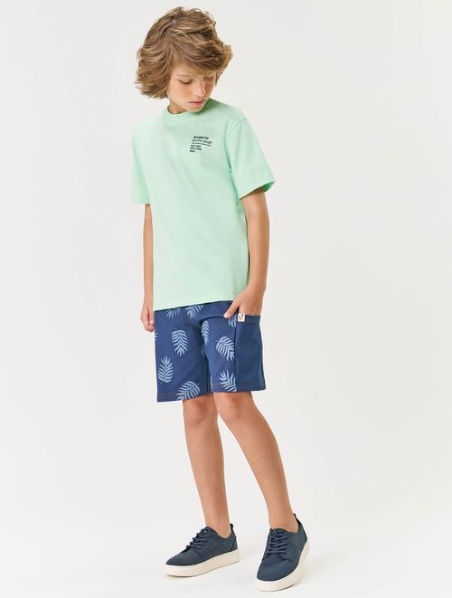 Bermuda Infantil Menino Folhas Azul Jeans Escuro Divertto