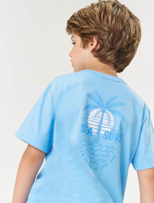 Camiseta Infantil Menino Com Estampa Costas Surf Azul Divertto