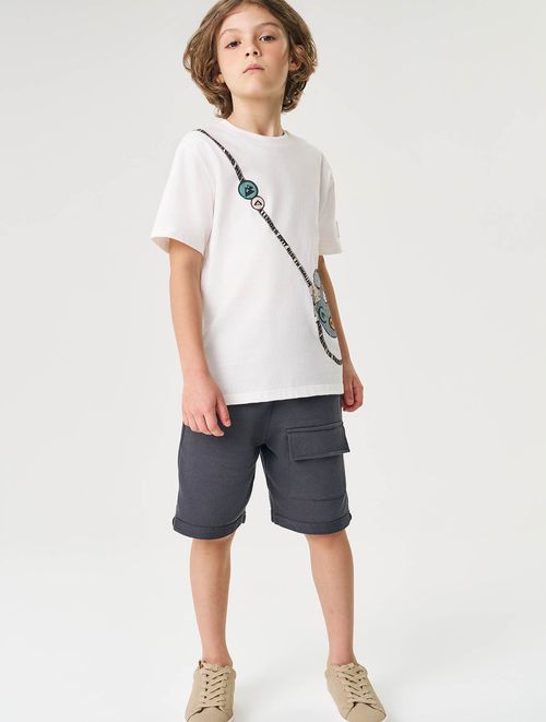 Conjunto Infantil Menino Camiseta E Bermuda Acampamento Azul Marinho E Mescla Divertto