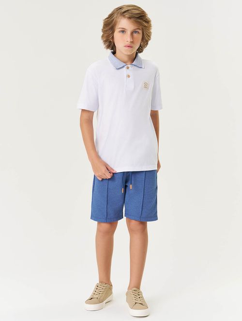 Conjunto Infantil Menino Camisa Polo E Bermuda Natural E Verde Divertto