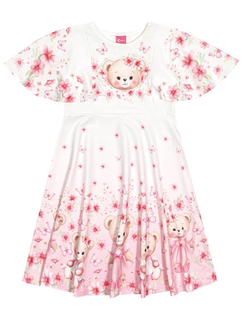Vestido Infantil Menina Ursinho Natural Cinti