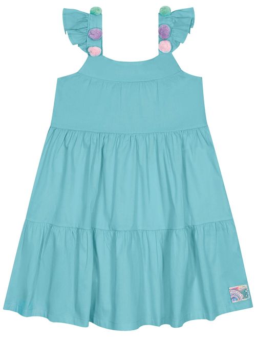 Vestido Infantil Menina Pompom Azul Cinti