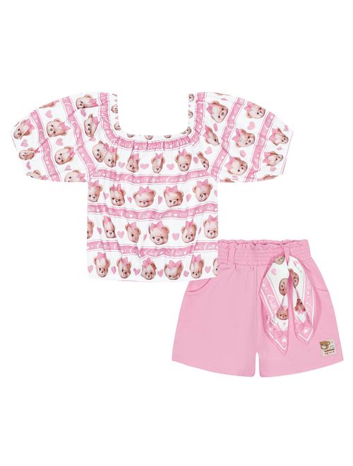 Conjunto Infantil Menina De Blusa E Short Com Lenço Rosa Cinti