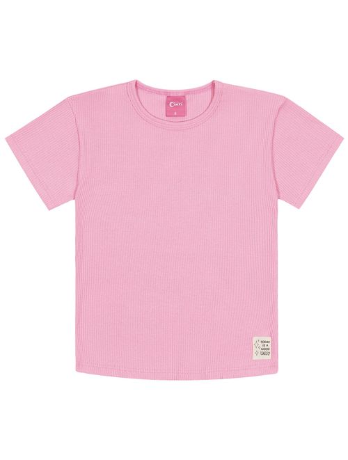 Blusa Básica Infantil Menina Canelado Rosa Cinti