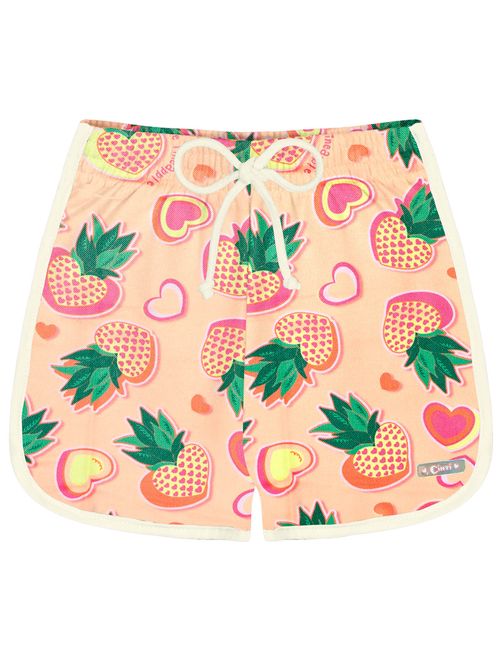 Short Infantil Menina Total Print Abacaxi Laranja Cinti