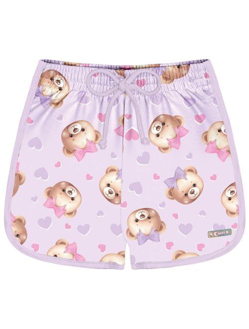 Short Infantil Menina Total Print Ursinho Lilás Cinti