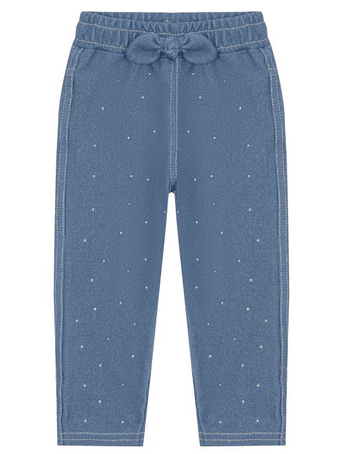 Calça Bebê Menina Com Strass Azul Jeans Médio Cinti