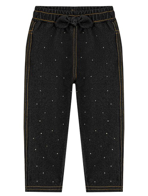 Calça Bebê Menina Com Strass Preto Jeans Cinti