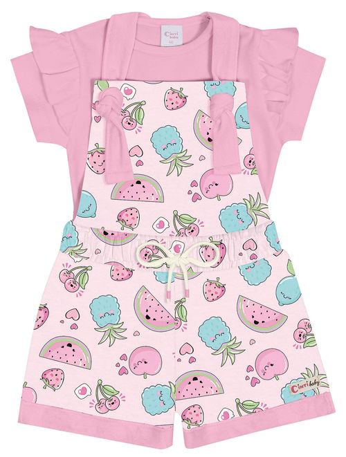 Conjunto Bebê Menina Blusa E Jardineira Frutas Rosa Cinti