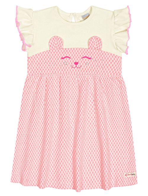 Vestido Bebê Menina Quadriculado Rosa Neon Cinti