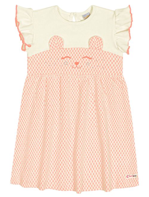 Vestido Bebê Menina Quadriculado Laranja Neon Cinti