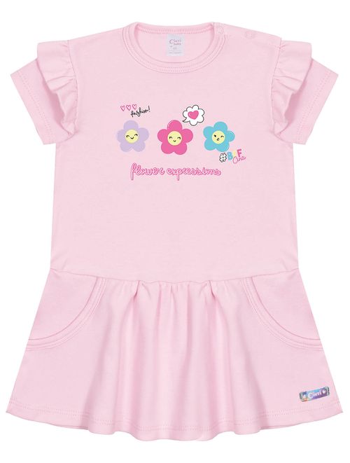 Vestido Bebê Menina Flores Rosa Cinti